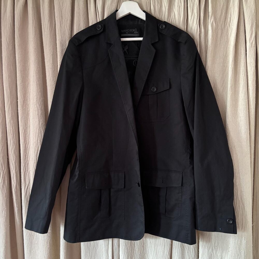 Marc Ecko Cut & Sew NYC Black Cotton Blazer Jacket Military Men's Large *READ*